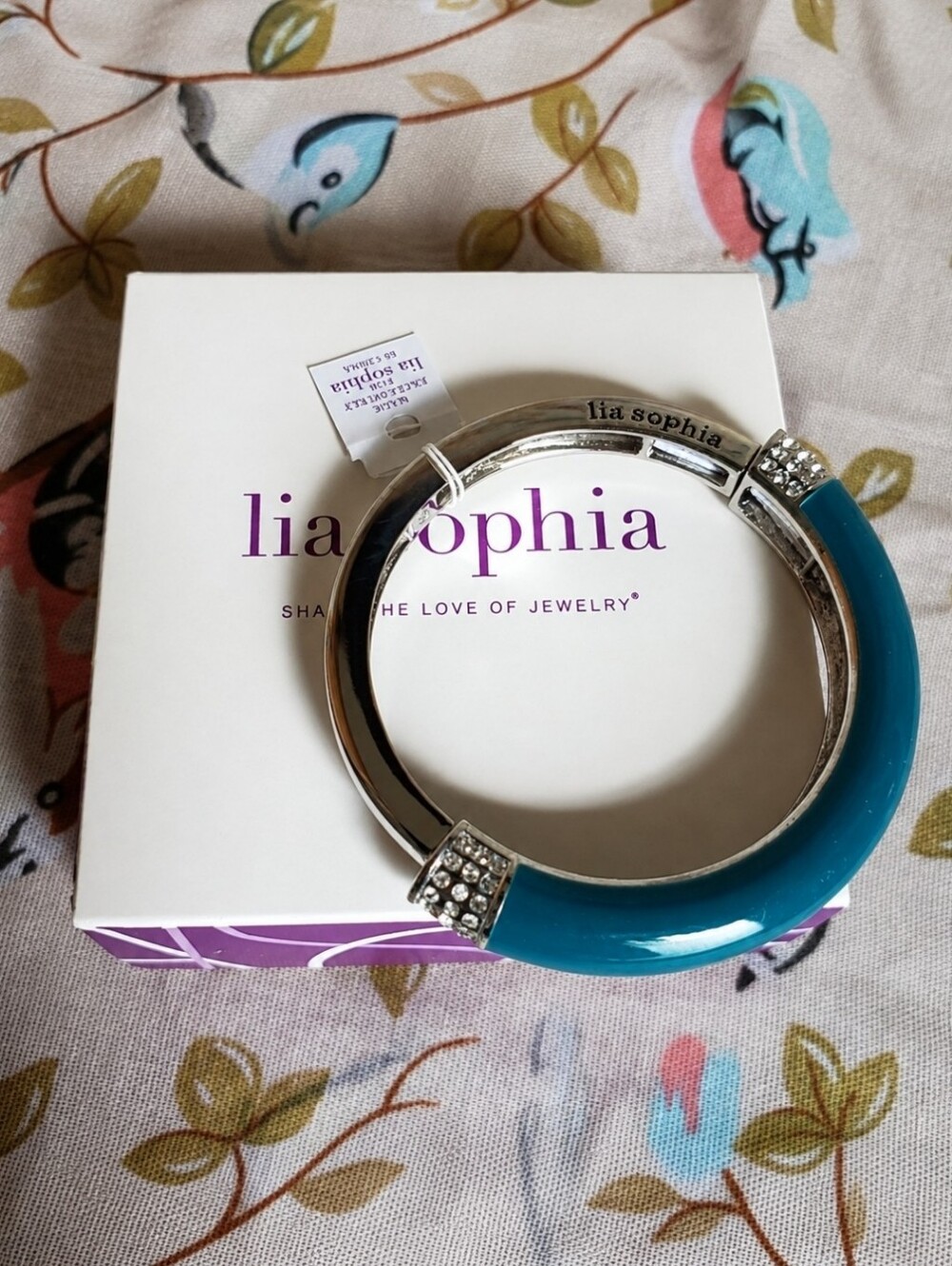 Lia Sophia Silver Tone Teal Chromatic Ocean Small Enameled Bangle Bracelet NWT